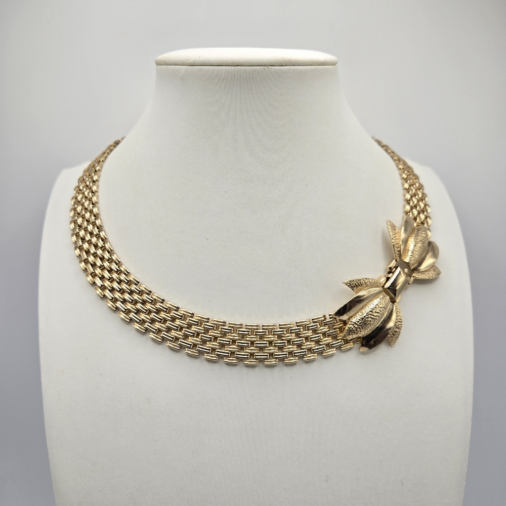 Judy Lee Goldtone Choker Necklace Panther Link Fancy Clasp Statement Mogul 1980s
